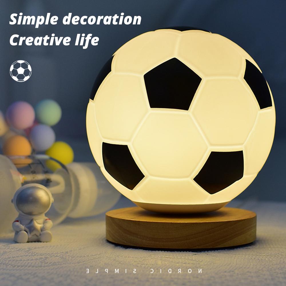 Football Night Light USB Warm White LED Circular Solid Wood Glass Small Table Lamp Bedsid Bedroom Study Decoration Illumination