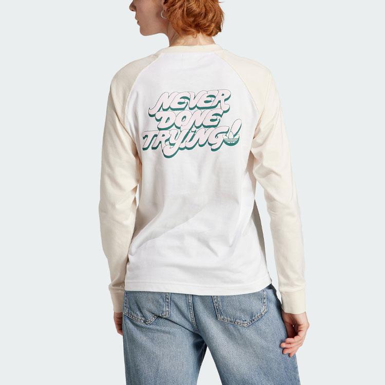 Adidas Originaler Langermet T-skjorte Med Bokstavtrykk Amerikansk Vintage Fargeblokk Sport Crew Neck Dame Topper Gul IN4137