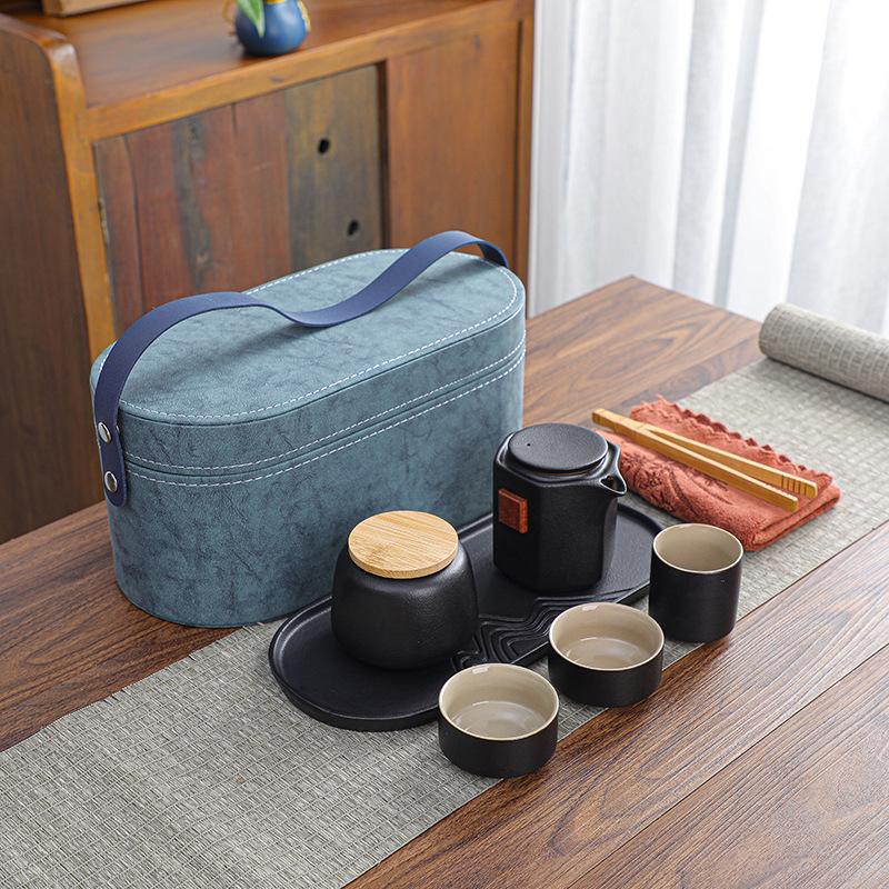 Outdoor Travel Tea Set, One Pot, Three Cups of Tea Tray, Tea Can Set, Household Express Cup, Holiday Commemorative Gift