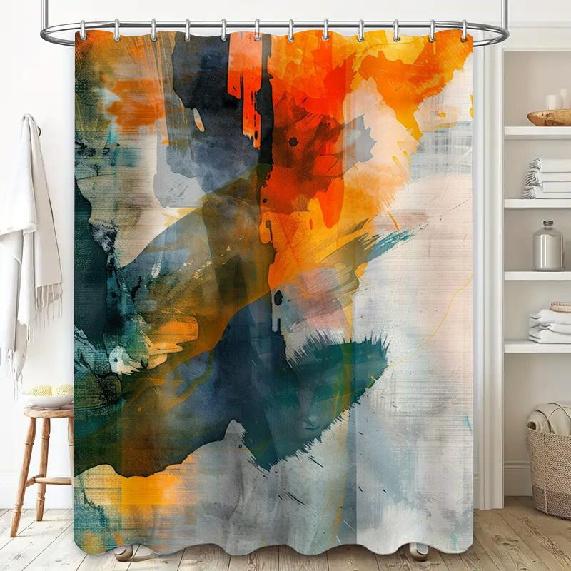 Abstract Watercolor Design Shower Curtain Orange Blue Gray White