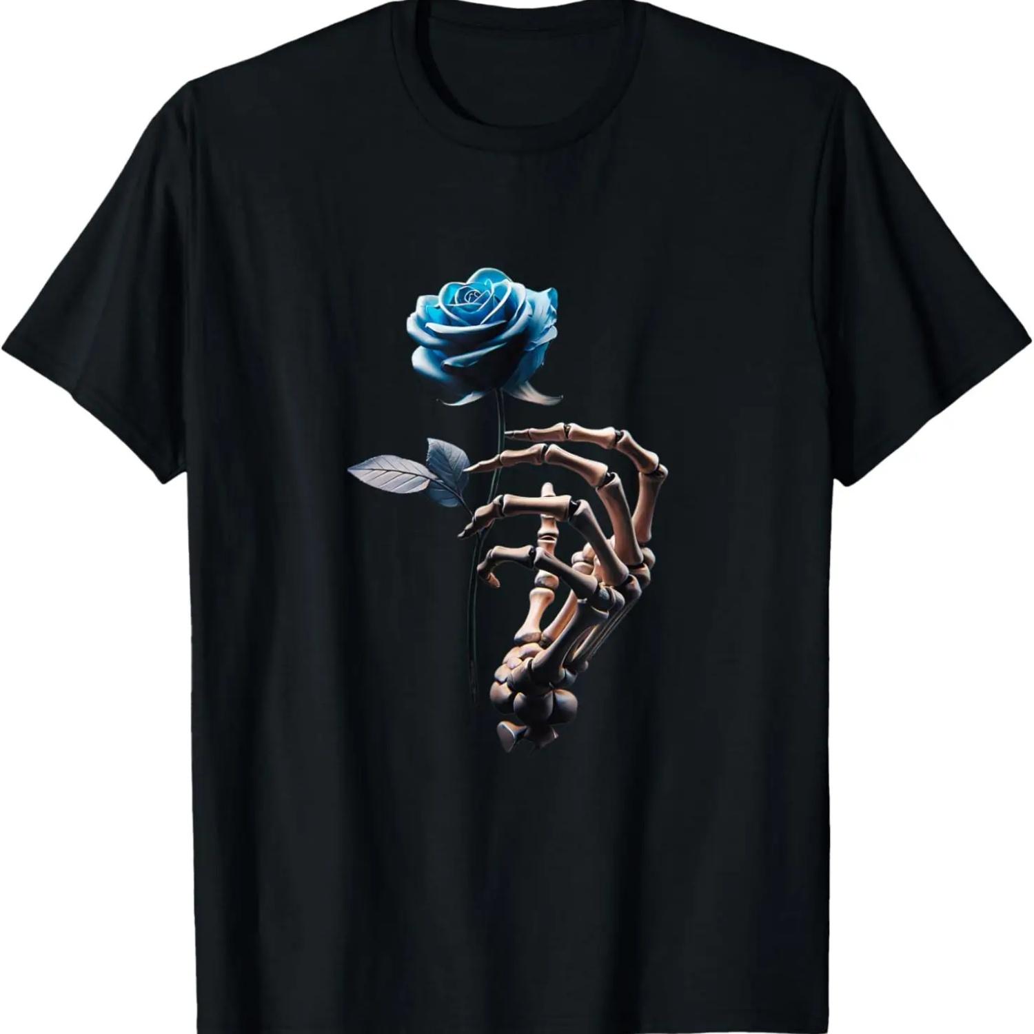 

Flower - White Skeleton Hand Holding a blue Rose T-Shirt XXXXXL чёрный