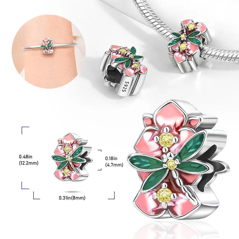 Copper Colors Colorful Pansy Daisy Flowers Butterfly Pendant Bead Fit Original Bracelet Diy Fine Jewelry Gift For Women