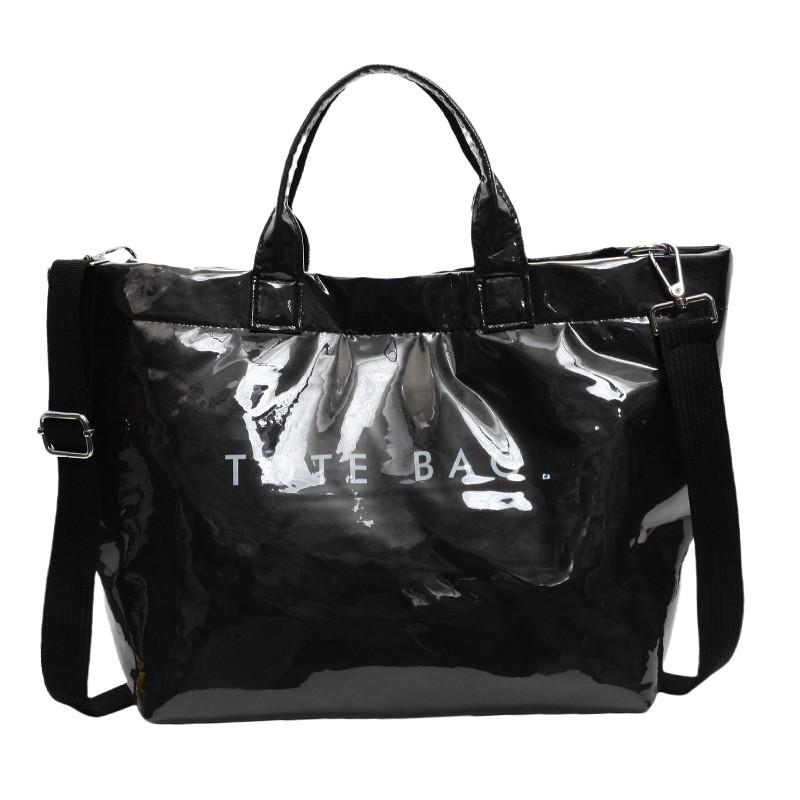 Large Capacity Kraft Paper Jelly Bag PVC Transparent Waterproof Tote Shoulder Crossbody Commute Travel