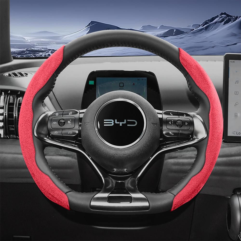 Suitable for Byd Sports Suede Steering Wheel Covers with Split Snap-On Design for Models Such as Atto 3 2 Dolphin Seal Sealion Han Song Qin Plus
