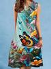Summer Beach Floral Print Dress For Women Casual Sexy Sleeveless V-neck Loose Mini Dress Elegant Woman Short Dress Vestidos