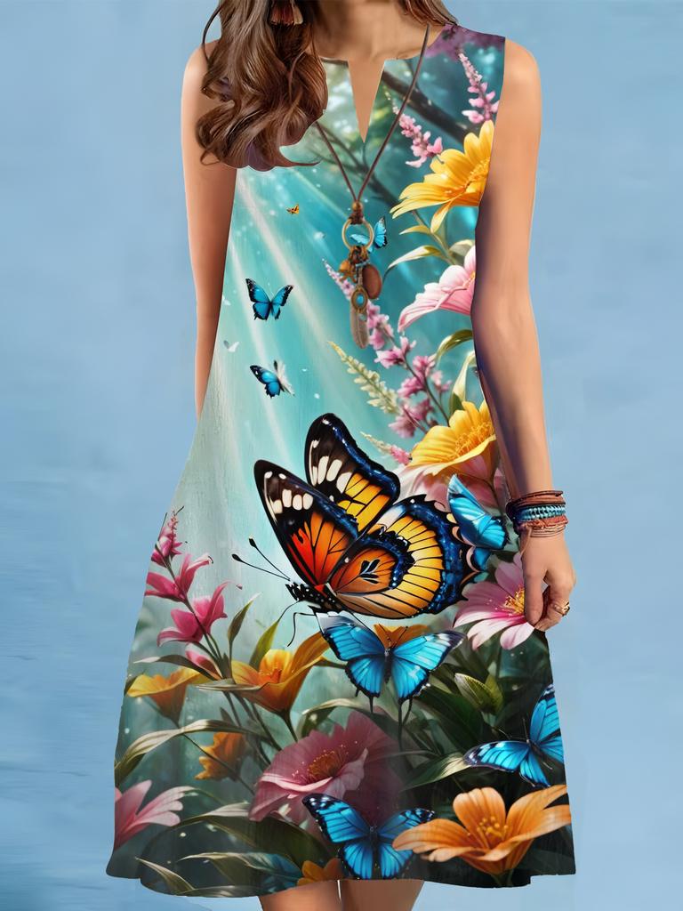 Summer Beach Floral Print Dress For Women Casual Sexy Sleeveless V-neck Loose Mini Dress Elegant Woman Short Dress Vestidos