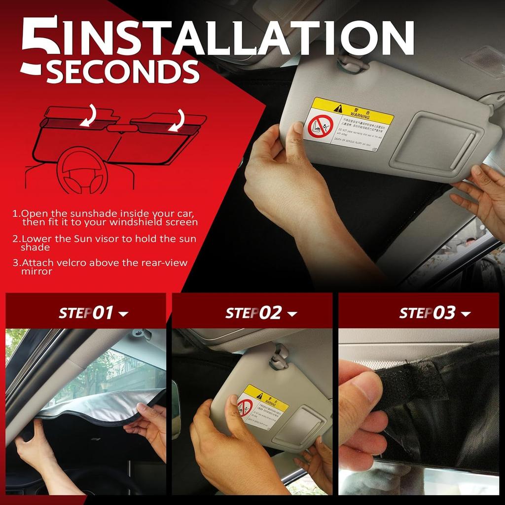 KAYZT Windshield Sun Shade For F150 2015- Foldable Sunshade Front Window  Fit Accessories