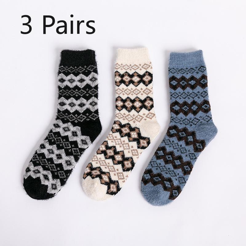 

3 пары носков: Женские носки до середины икры с утолщенной искусственной норкой и теплые женские носки из кроличьей шерсти 3 pairs