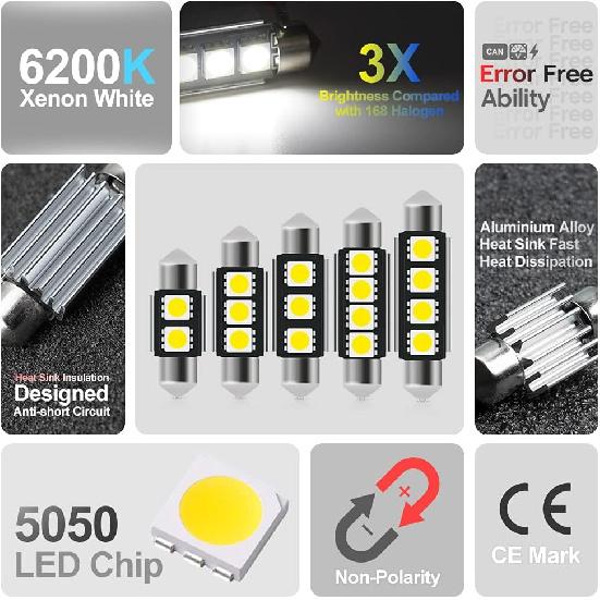 10Pcs Interior LED Lights Bulb Kit For Ford F150 F-150 1997 1998 1999 2000 2001 2002 2003 Map Dome License Plate Lights Super Bright 6000K White F150