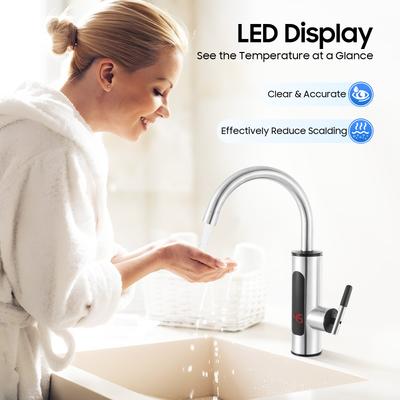 110V 3000W Instant Electric Hot Water Faucet, 304 Stainless Steel Kitchen Sink Faucet with LED Display for Home Bathroom