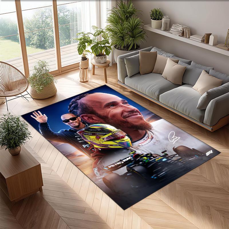 Lewis Hamilton Tappeto in Velluto di Cristallo Morbido Anti?Tappetino Antiscivolo Comodo per Casa Soggiorno Camera da Letto Tappeto Decorativo