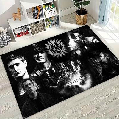 Tappeto SPN Supernatural Dean Sam Winchester Castiel per Camera da Letto Soggiorno Divano Casa Zerbino Decorazione, Tappetino Antiscivolo Grande per Bambini