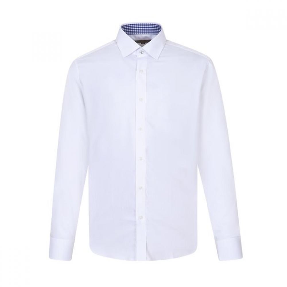 Countess Mara Slim Fit White Stretch Contrast Collar Long Sleeve Shirt 01/105