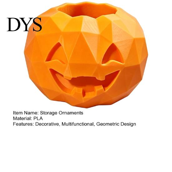 Creative Photography Props 3D Printed Geometric Pumpkin Pen Holder, Halloween Desktop Organizer, DIY Hand Painted Ornament Storage Container