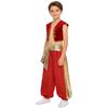 Set Costume da Principe Arabo per Ragazzo Manica a Cappuccio Gilet Intrecciato Patchwork Metallico Lucido Pantaloni a Palloncino Color Contrasto