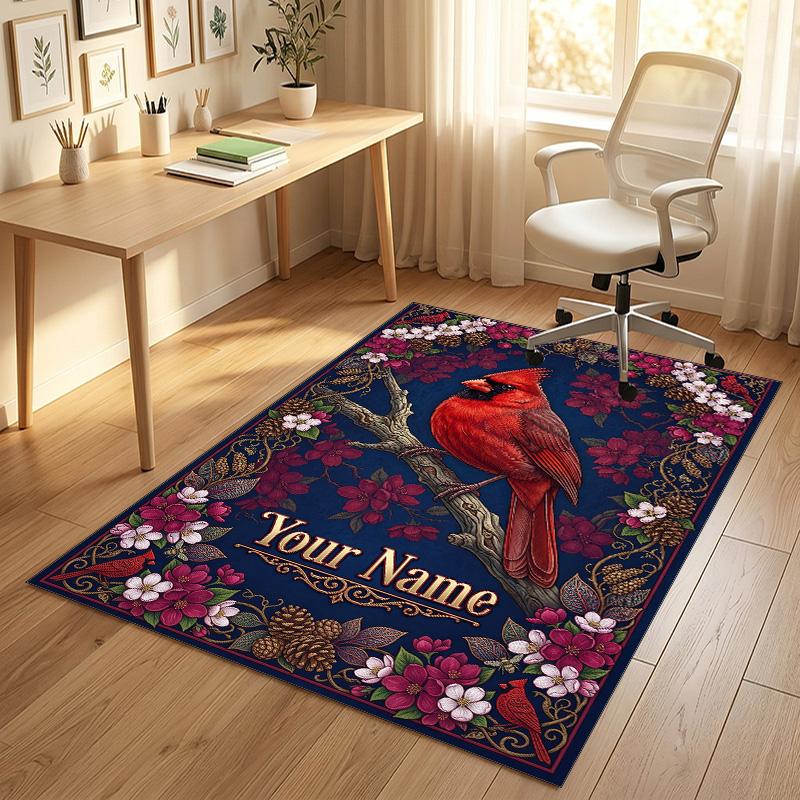 Floral Garden Theme Crystal Velvet Rug Personalized Custom Name Text Soft Floor Mat Home Decor