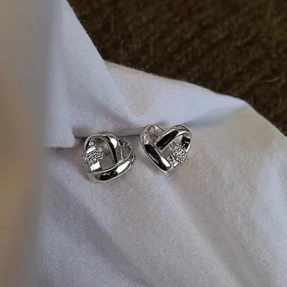 New Fashion Heart Knot Diamond Stud Earrings for Women Daily Casual Statement Jewelry