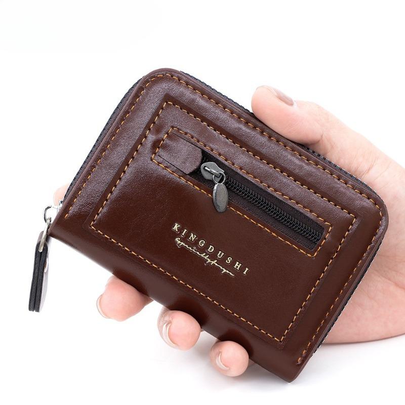 Men RFID Blocking Credit Card Holder Wallet, Genuine Leather Zipper Card Case, Accordion Card Organizer Coin Purse