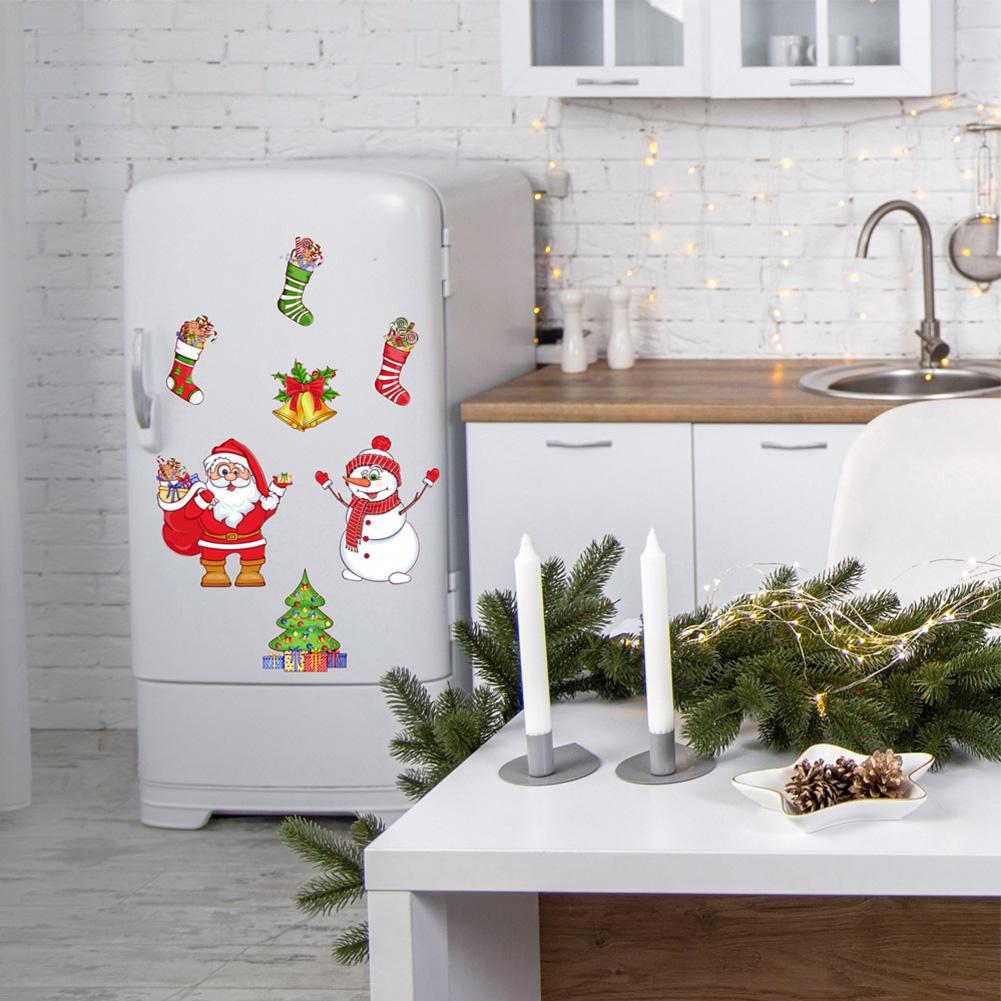 2024 Christmas Cartoon Magnet Fridge Stickers Christmas Tree Santa Elk Snowman Kitchen Fridge Wall Stickers Xmas Decoration