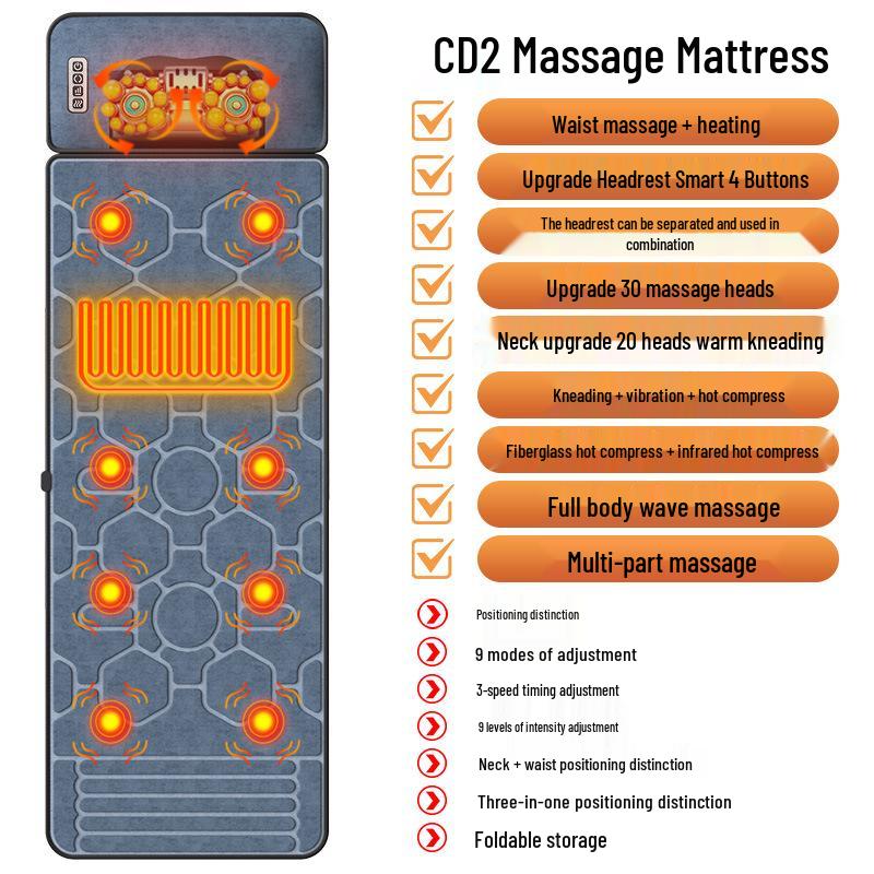 Foldable Full Body Massage Mattress with Heated Cervical Spine and Waist Relief for Home Use