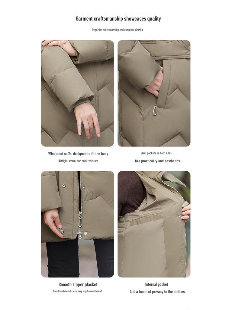 Jachetă de iarnă cu glugă, de lungime medie, cu puf de rață - Alb Călduț, Coată de iarnă pentru mame de vârstă mijlocie (2025)