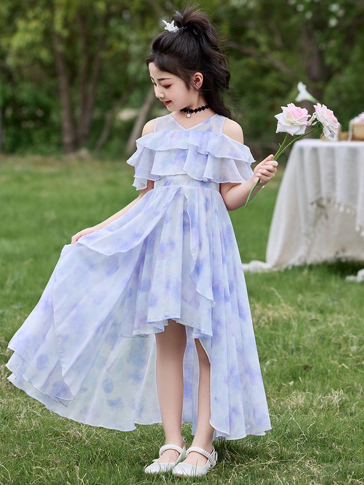 Elegante Vestido de Verano de Gasa Floral para Niñas - Falda Estilo Princesa 2026