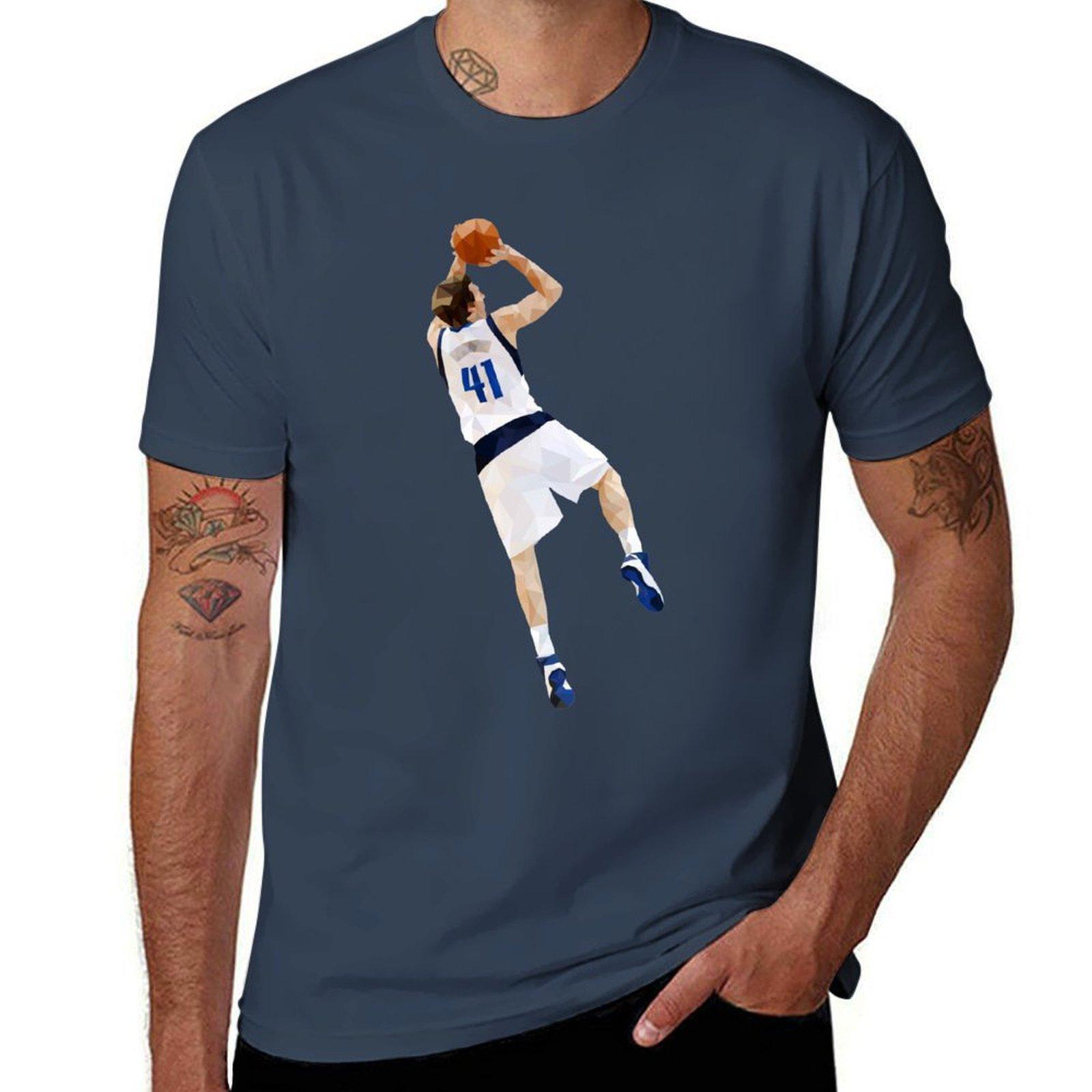 Dirk Nowitzki Fadeaway T-Shirt Sports Casual Short Sleeve Cotton Tee S