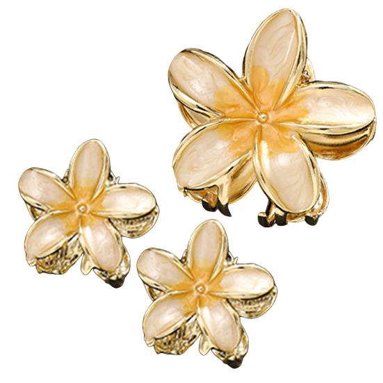 

3Pcs Women Hair Claw Enamel Surface Anti-slip Teeth Flower Shape Back Head Hair Clip Lightweight Hair Accessory