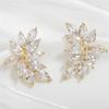 ZAKOL Fashion Sliver Color Leaf Cubic Zircon Stud Earrings for Women Shinny Crystal Flower Earring Zircon