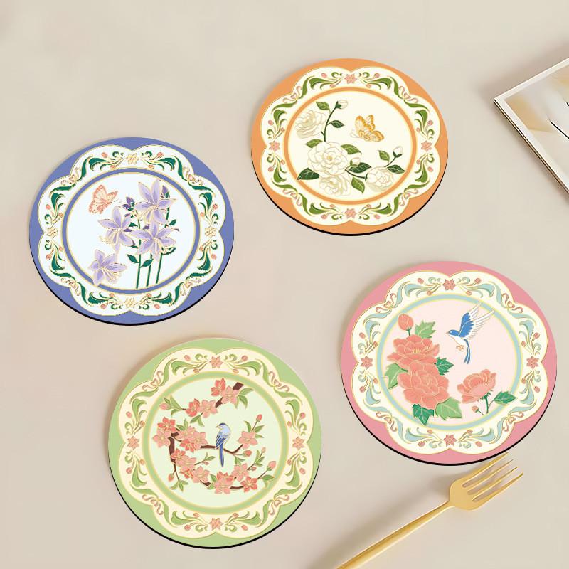 Floral Rubber Coaster Set With Thick Nonslip Material For Home Dining Decor