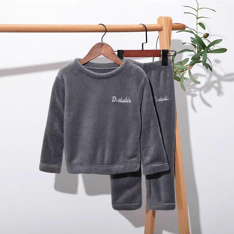 Pigiama a pullover in flanella e pile per bambini, caldo in velluto corallo per ragazzi e ragazze, abbigliamento da casa per autunno e inverno per bambini più grandi