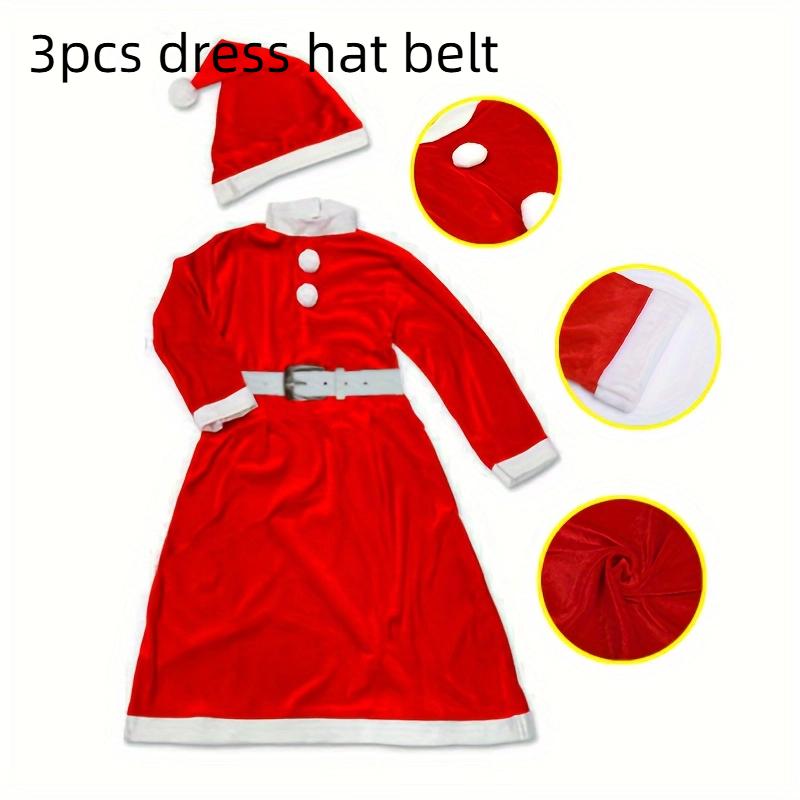 

Women Christmas Santa Suit Long Dress Hat Belt Classic Red Santa Outfit Christmas Halloween Cosplay Party Decorations Cosplay