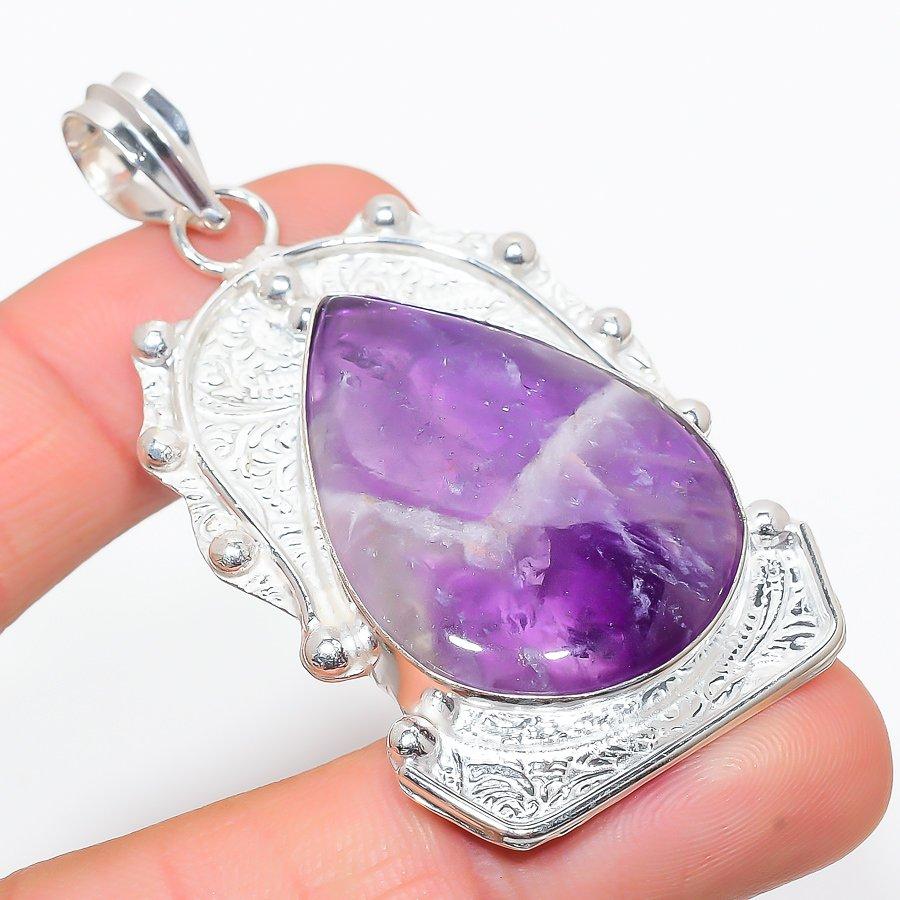 

Этническая ювелирная подвеска ручной работы с шевроном и аметистом, 2,64 дюйма, MK-327