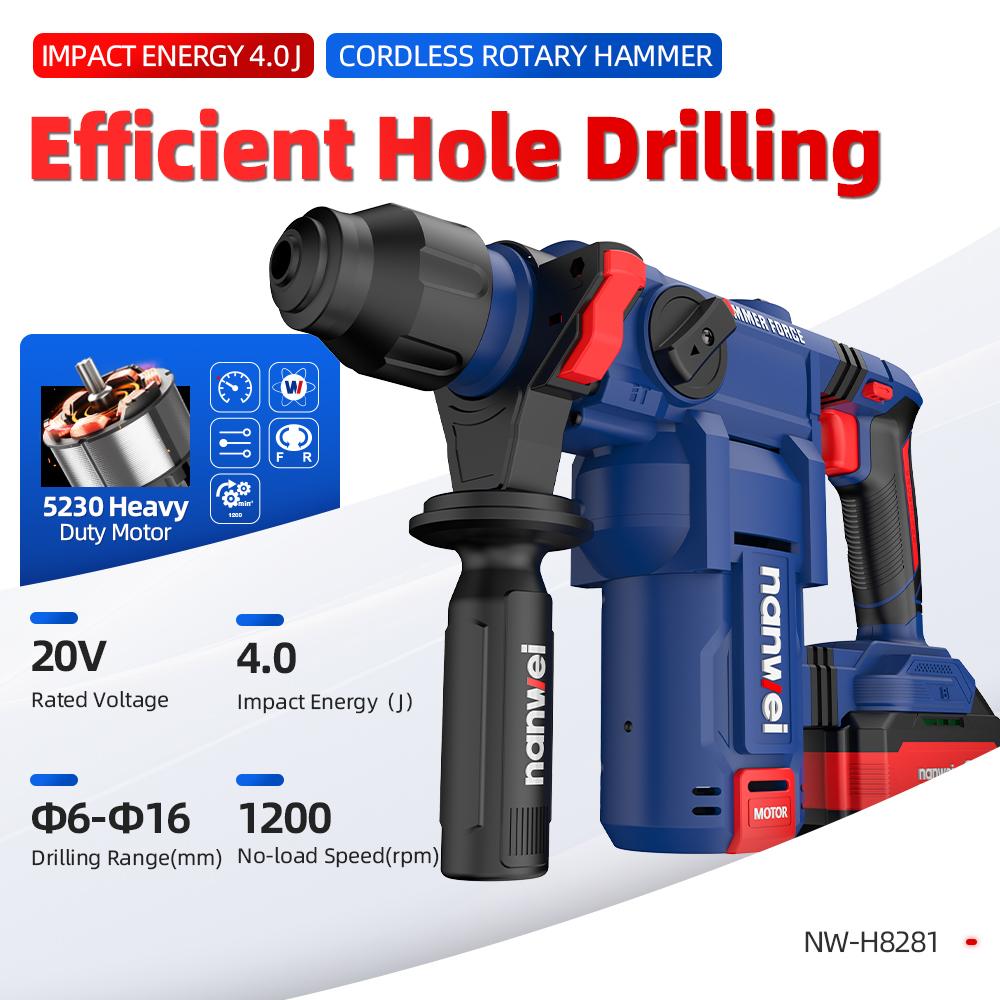 NANWEI 4J electric hammer drill, 1200 rpm, drilling range 6-16 mm