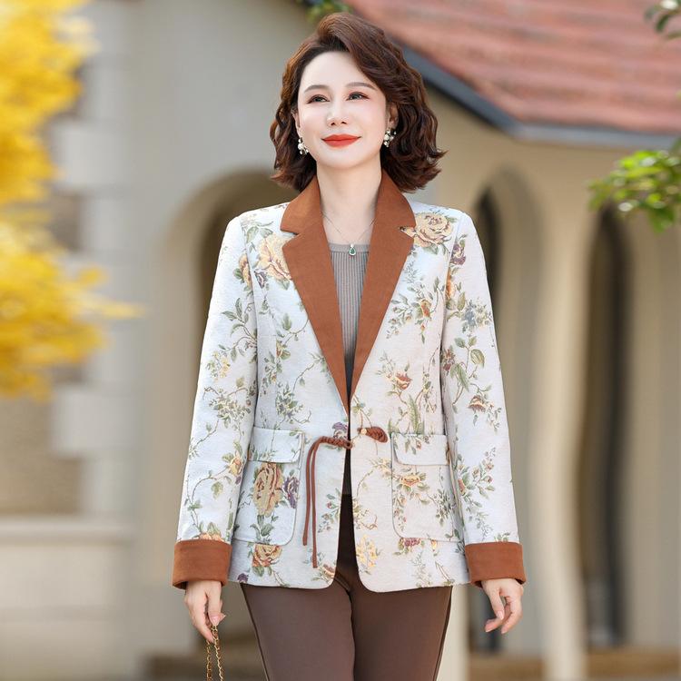 Mom's Autumn Clothes Fashionable Jacket New Style Suit Top Middle-aged and Elderly Women's Spring and Autumn Cardigan Fashionable Suit