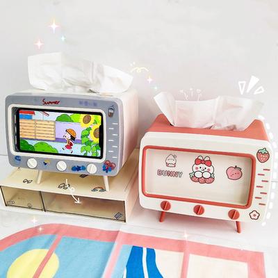 Cute Portable Tissue Box Holder Square for Home Desktop Decor Tv Tissue Box Pink Phone Holder  Organizer