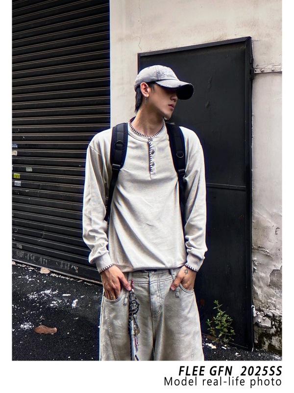 Bluza z kapturem Henley w stylu vintage, ręcznie szyta, unisex