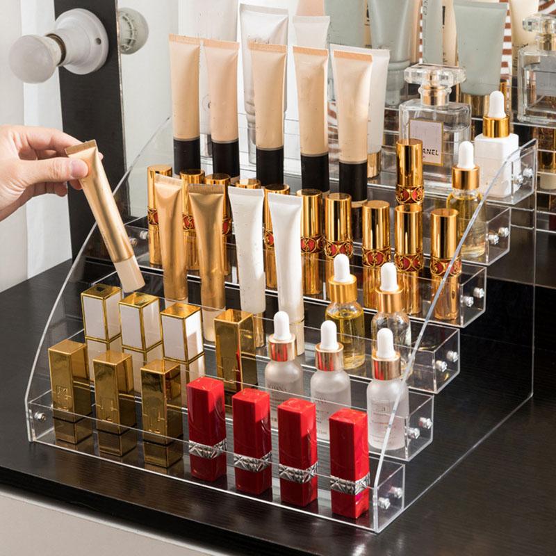 Clear Acrylic Cosmetic Storage Holder with Multiple Compartments for Nail Polishes and Lipsticks