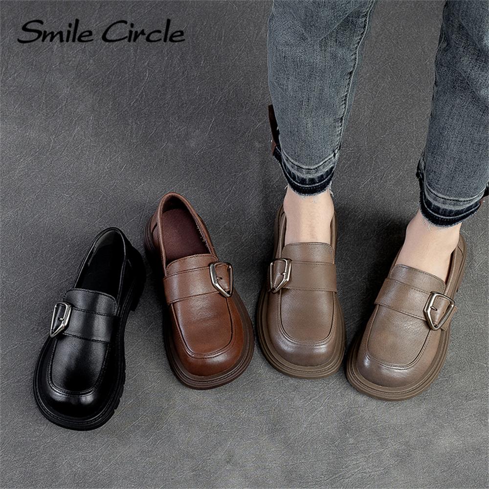 Mocassins pour femmes en cuir naturel, boucle métallique, chaussures plates tendance, tige basse, slip-on, chaussures décontractées pour femmes