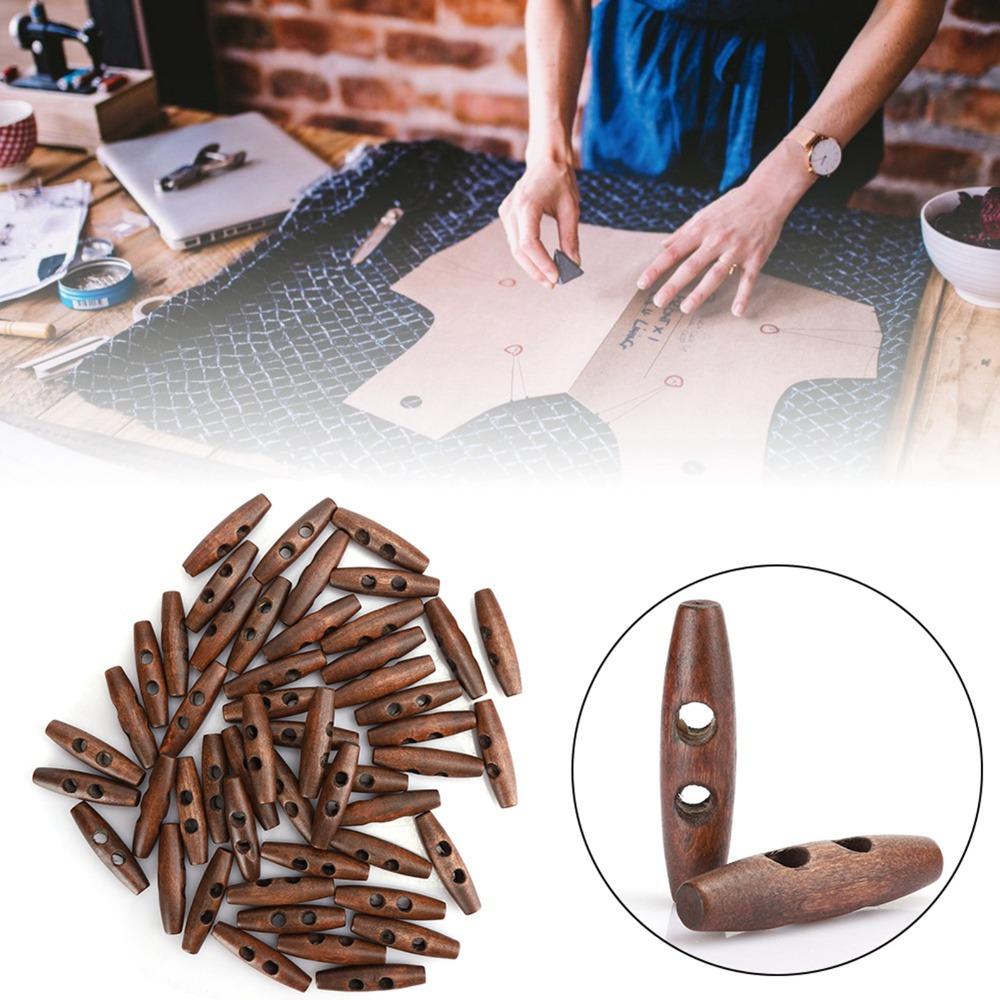 50Pcs 2.0x0.5in 2 Holes Buttons Olive Shape Sewing Buttons Wood Toggle Buttons  DIY Clothing