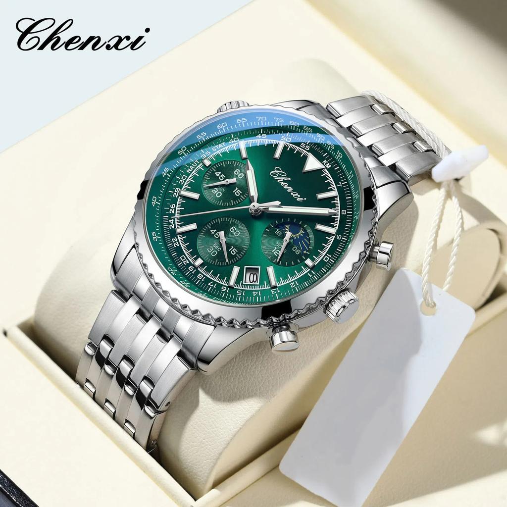 Chenxi Men's Quartz Watch Luminous Chronograph Calendar Waterproof Stainless Steel Strap Business Casual Men Watches