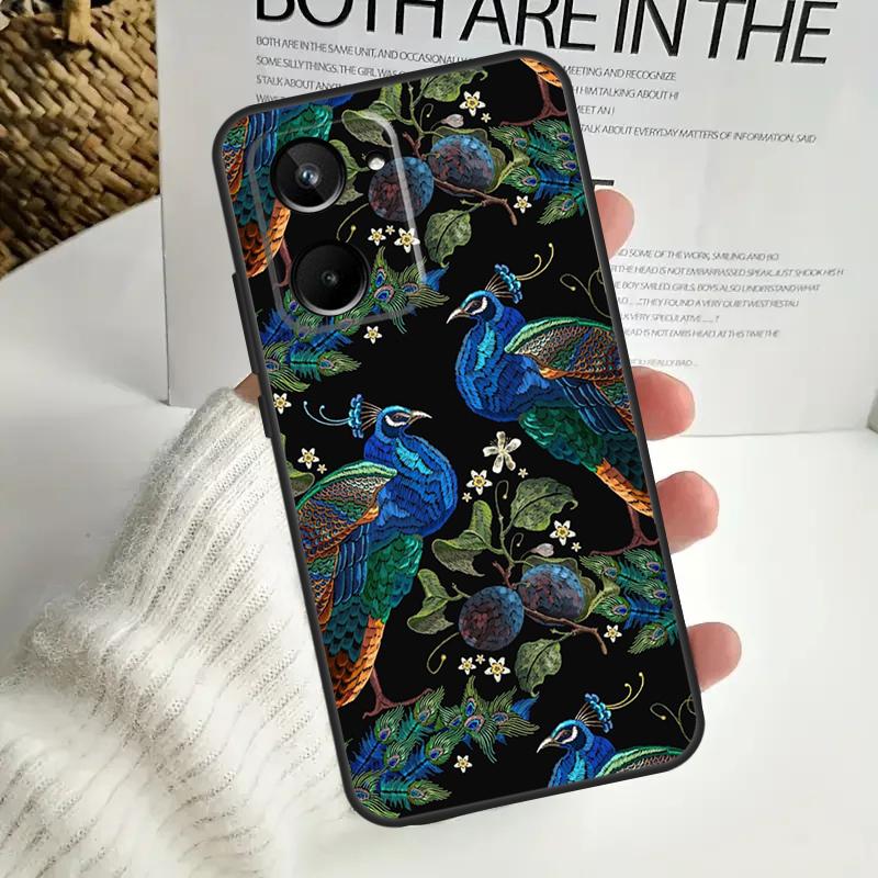 Bird Peacock Feather For Realme GT6 GT7 15 Pro 10 11 12 13 14 Pro Plus C55 C71 C75 C67 C63 C61 C53 C35 C65 Case