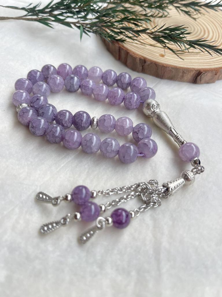 33-bead Dragon-pattern Stone 10mm Prayer Beads Arabic Islamic Ethnic Tasbih Bracelet with Ice-crack Pattern
