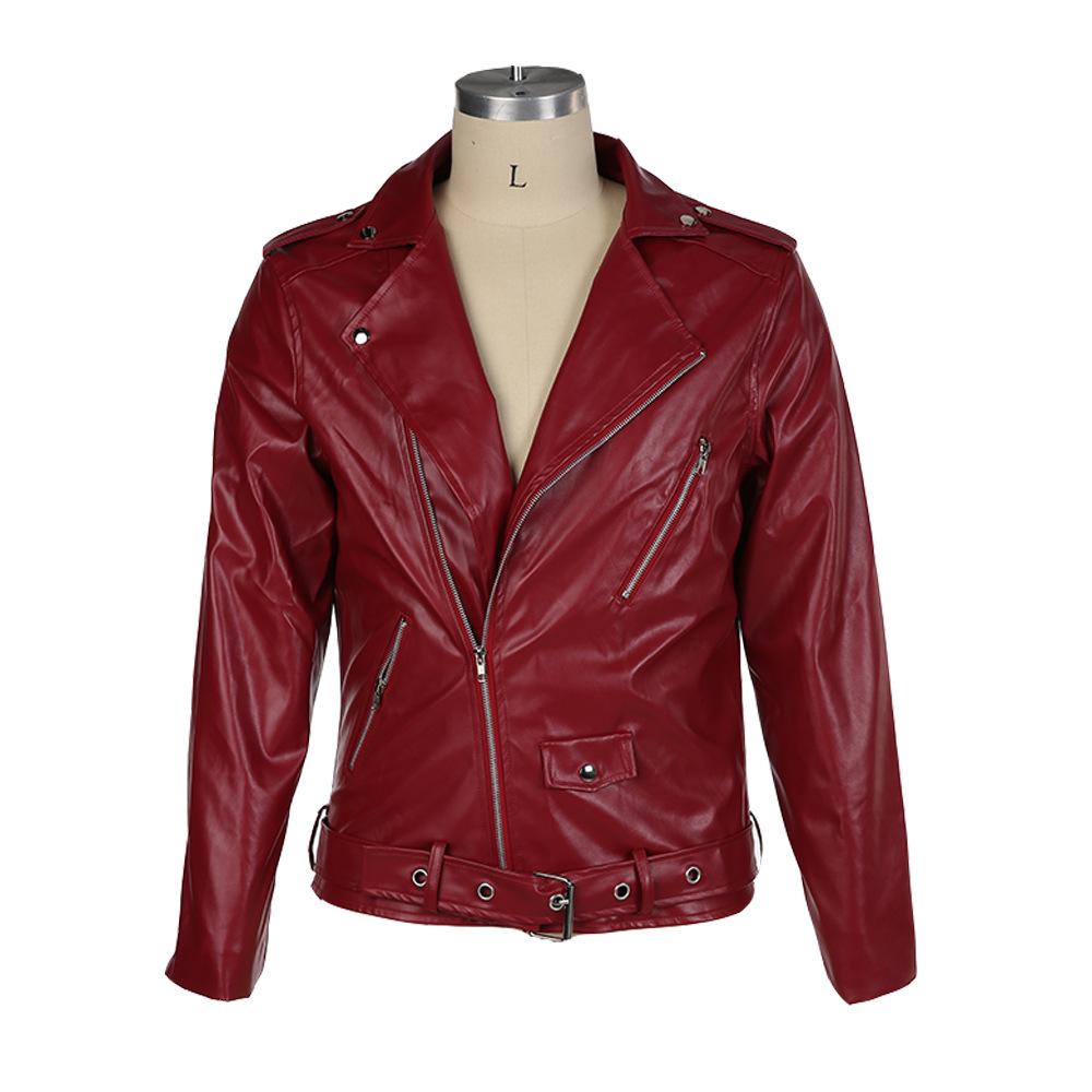 Fall ST Men's Leather Jacket Fashion Slim Fit Turtleneck Splicing Motorcycle Leather Jacket