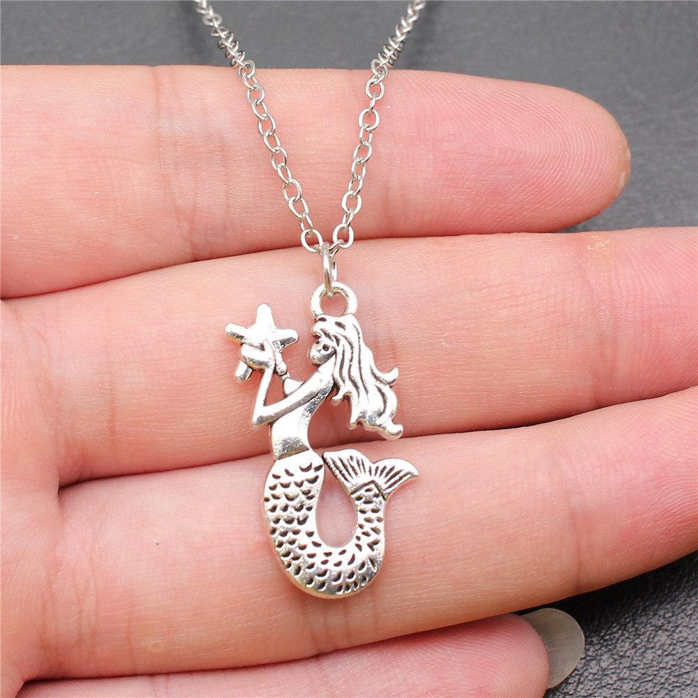 Mermaid Dolphin Ocean Life Pendant Antique Bronze Metal Men Collar Necklace Fashion Gift