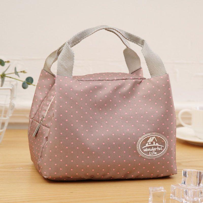

Kids Adult Childrens Lunch Bags Insulated Cool Bag Picnic Bags Lunchbox School Brown Polka Dot