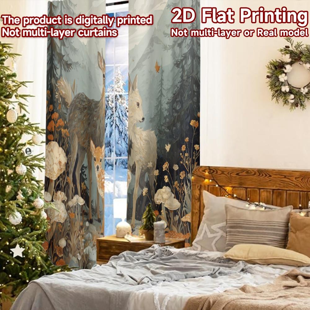 2 Stück, 2D-FLACHDRUCK Vorhänge (Ohne Stange) Waldgefährten Weihnachts-Festival Schickes Druckmuster Vorhänge Vielseitig Langlebig