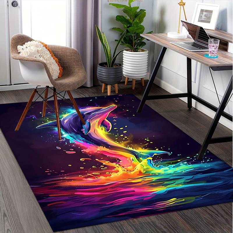 Colorful Dolphin Chair Mat Office Carpet, Oversized Rug for Home Decor, Sofa Mat, Desk Pad Gift, Suitable for Bedroom, Living Room, and Various Rooms
