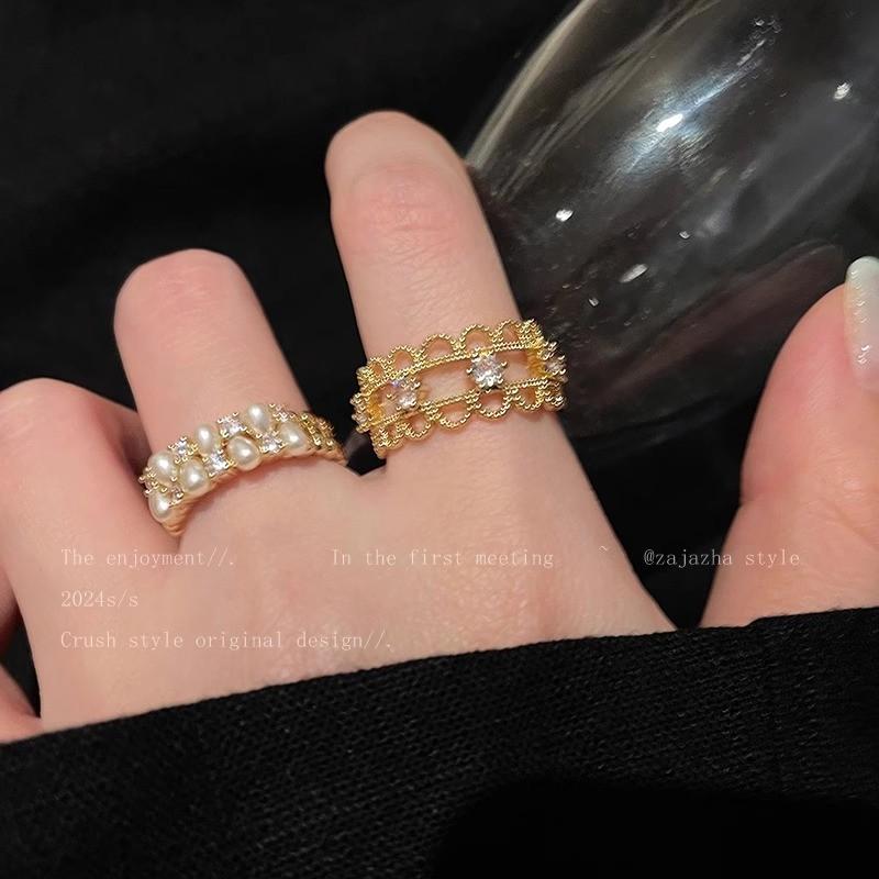 Openwork Lace Unique Ring With Dual Pearl Design Ideal For Fashion Women Forward