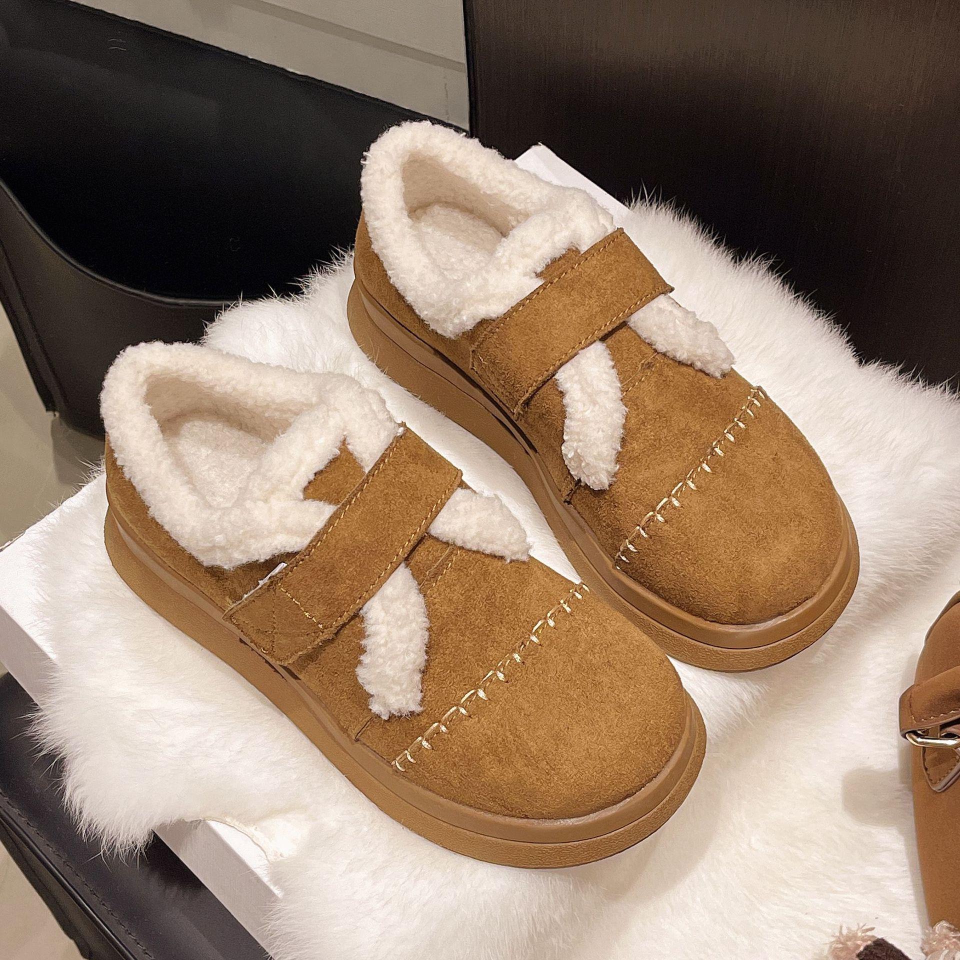 

Женские зимние теплые нескользящие меховые ботинки-луноходы большого размера на мягкой подошве, утепленные подкладкой ботильоны до щиколотки, нескользящие спортивные хлопковые ботинки 40 верблюд